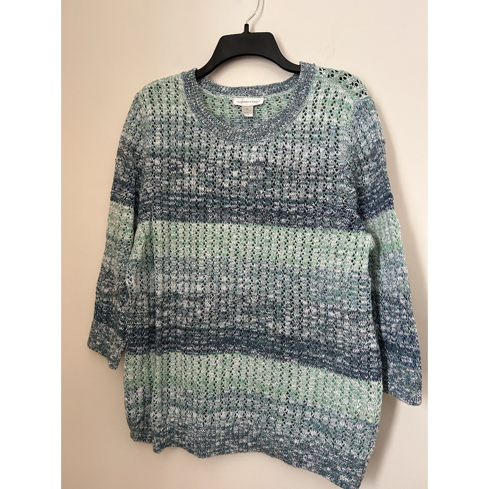 Christopher & Banks Blue Green Multi Color Long Sleeve Pullover Sweater NWT